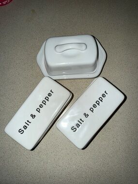 White Ceramic Salt & Pepper & Butter Set